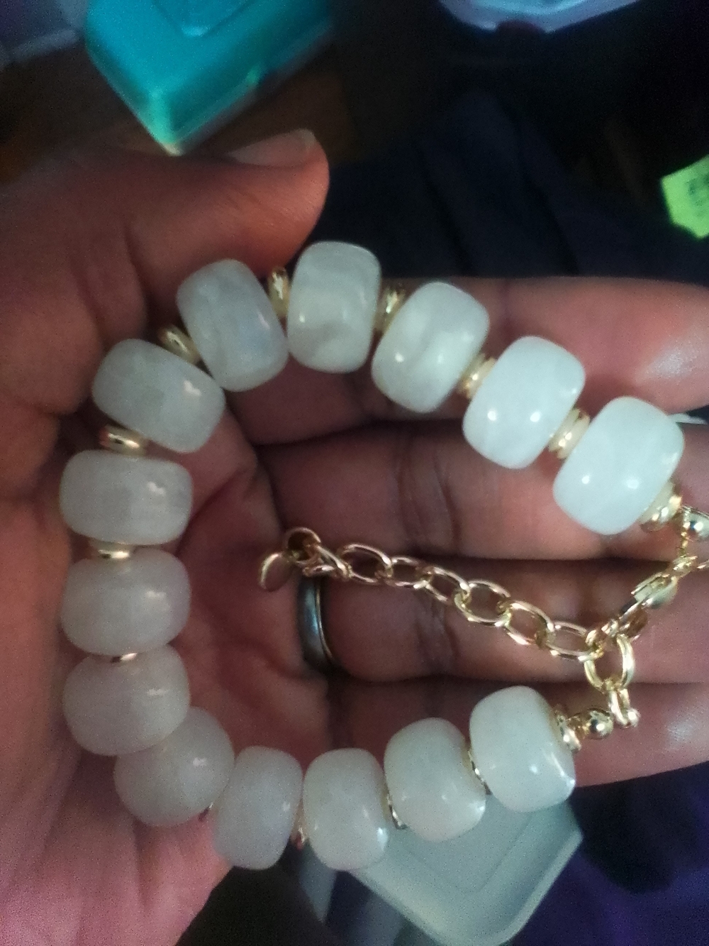 White Jade Bracelet With Gold accents